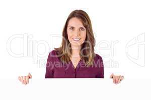 woman holding placeholder in her hands