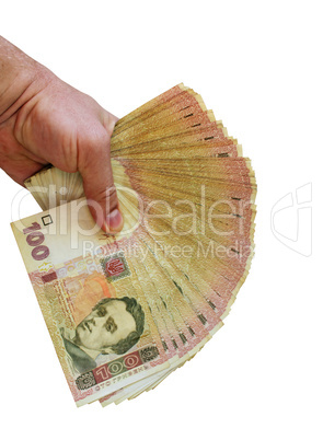 Ukrainian money of value 100 in the hand isolated