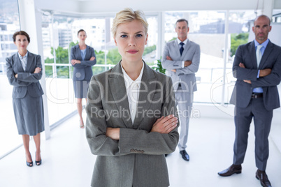 Businesswoman colleagues arm crossed