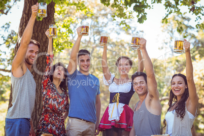 Friends toasting in the park