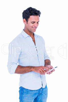 Handsome man using his smartphone