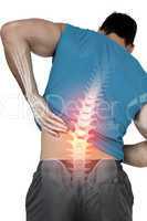 Highlighted back pain of fit man