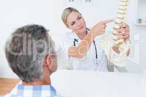 Doctor explaining anatomical spine to her patient