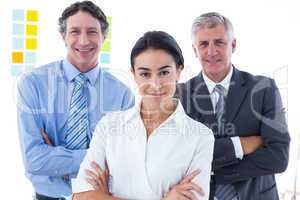 Smiling business people brainstorming together