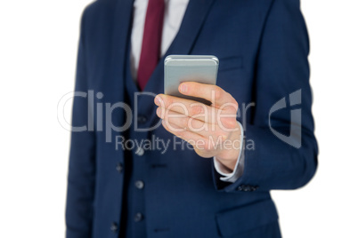 Close up view of businessman holding smartphone