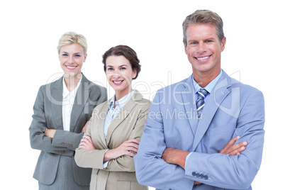 Businessman in a row with his business team