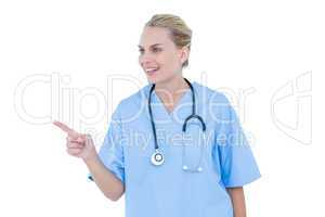 Doctor standing with finger up