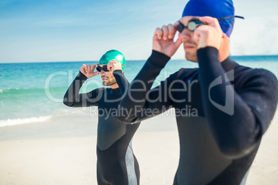 Swimmers getting ready at the beach
