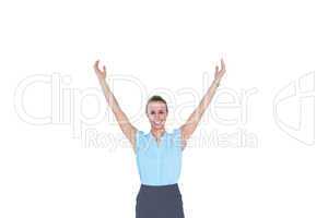 Businesswoman with arms up