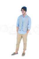 Geeky hipster with hands in pocket