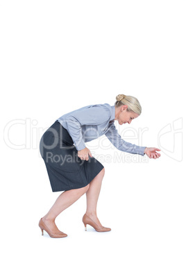 Businesswoman pulling with hands