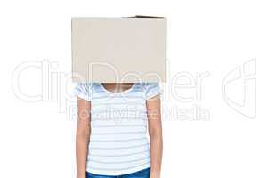 Woman with box over head