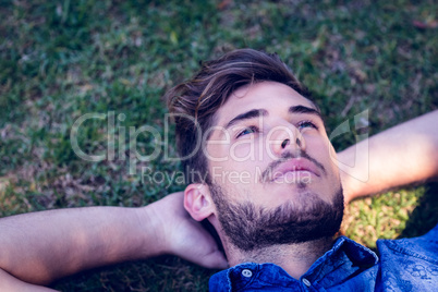 Young man lying down in the park
