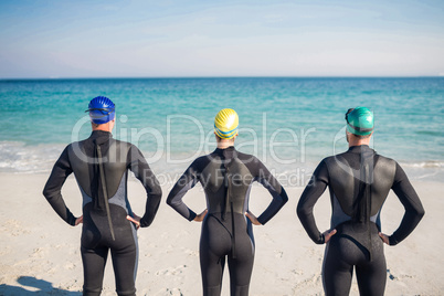 Swimmers getting ready at the beach