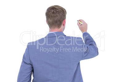 Businessman writing on a white background