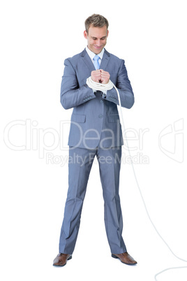 A businessman with hand attach