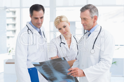 Concentrated doctors looking at Xray