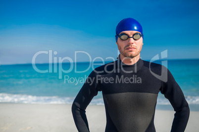 Swimmer getting ready at the beach