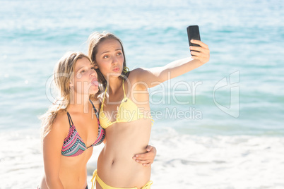 Happy friend doing selfie with smartphone