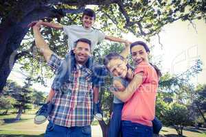 Happy family in the park together