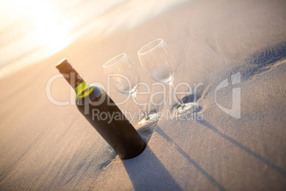 bottle of vine with two glass