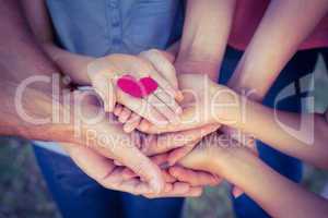 Happy family in the park holding a heart