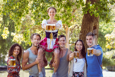 Friends toasting in the park