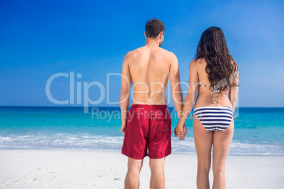 Rear view of couple at the beach