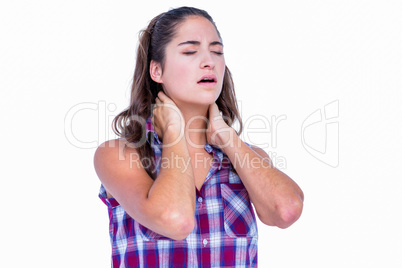 Pretty brunette with neck pain