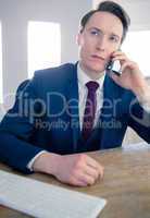 Serious businessman having a phone call