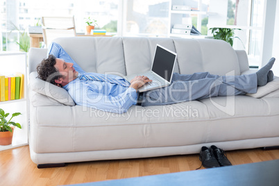 Businessman using his laptop on couch