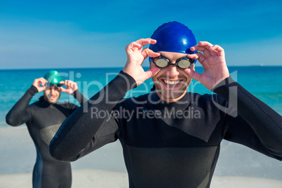 Swimmers getting ready at the beach