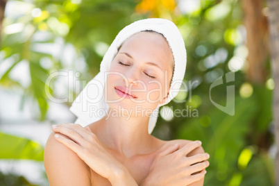 a woman preparing herself for spa day a woman preparing herself for spa day