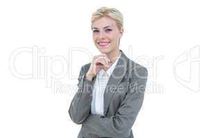 Businesswoman smiling on a white background