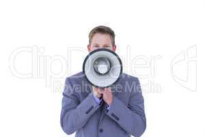 Businessman talking through megaphone