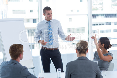 Business team interacting during brainstorming session