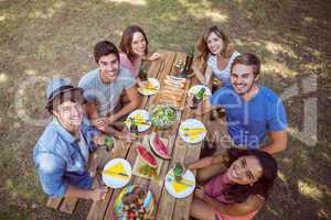 Happy friends in the park having picnic