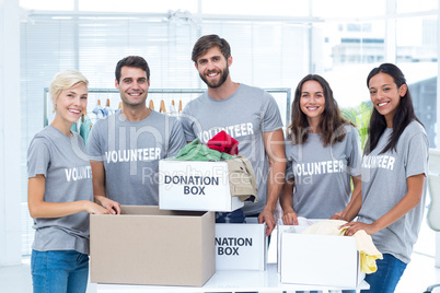 Volunteers separating donation stuffs