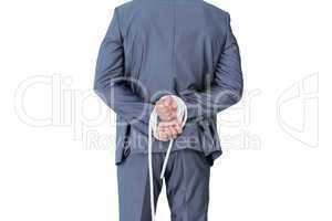 Wear view of businessman with hands attach