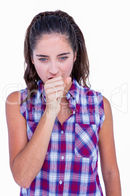 Sick pretty brunette woman coughing