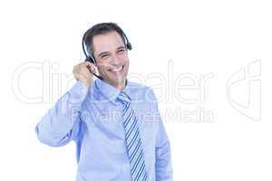 Portrait of a smiling businessman with headphone