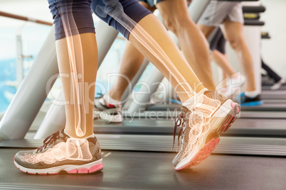 Highlighted ankle of woman on treadmill