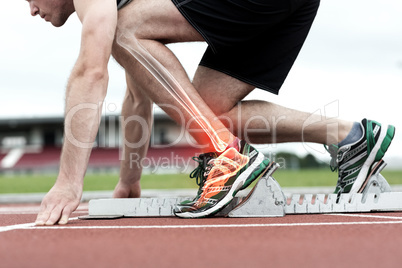 Highlighted bones of man about to race