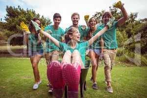 Happy friends gardening for the community