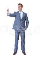 An happy businessman pointing something