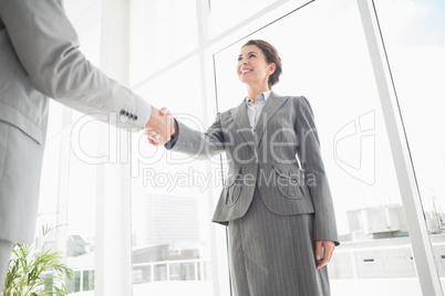 Smiling businesswoman shaking hand with a businessman