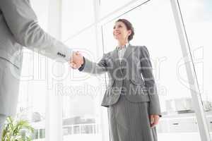 Smiling businesswoman shaking hand with a businessman