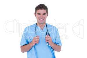 Young nurse in blue tunic