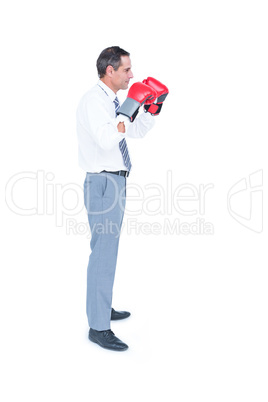 Businessmans fist in a boxing glove
