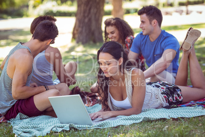 hipster using laptop in the park